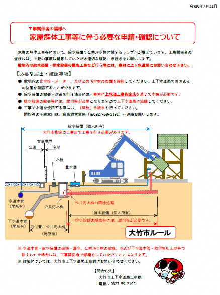 家屋解体工事等に伴う必要な申請確認について